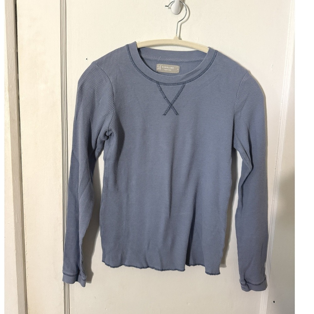 Everlane Organic Cotton Waffle Knit Long Sleeve Top Blue Small